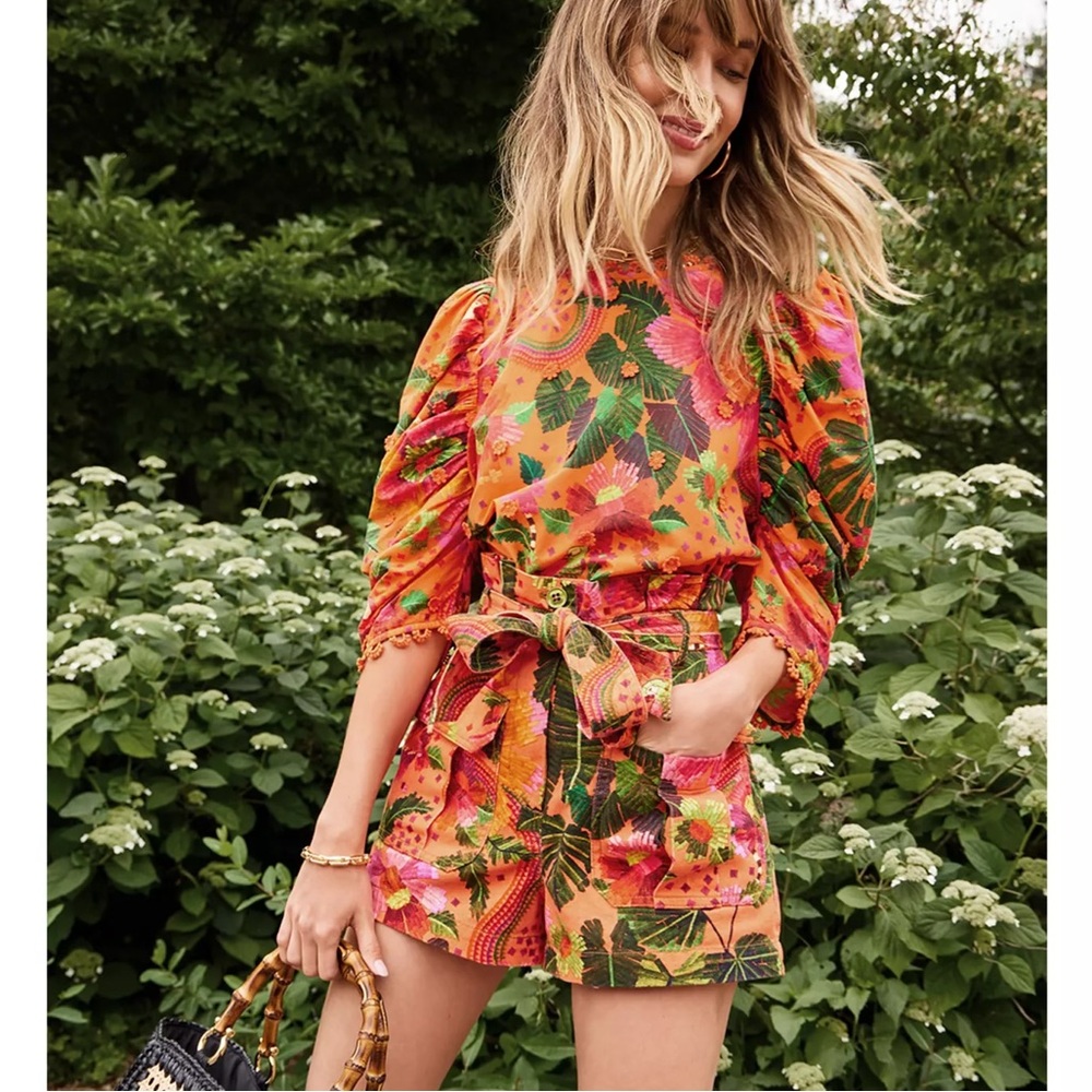 FARM Rio Women's Blouse in Orange Blooming Garden Size: XS - Picture 13 of 13